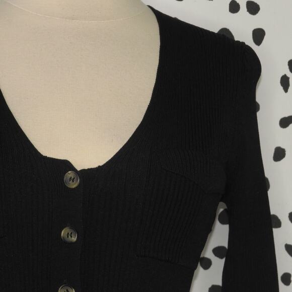 Zara Black Ribbed Knit Button Front Midi Pocket Dress - Picture 4 of 12